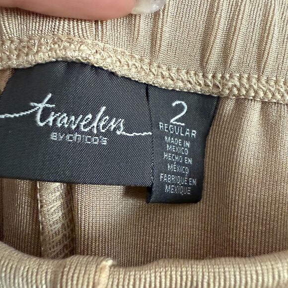 CHICO'S TRAVELERS | Taupe Tan Flat Front Straight Leg Pull on pants | Large 2 - Picture 5 of 6